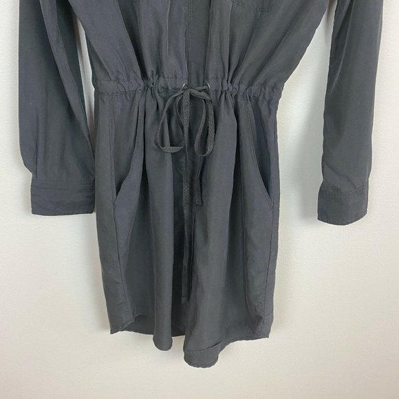 Lou & Grey Shirt Dress Womens Small Black Button Up Tie Waist Long Tabbed Sleeve - Picture 4 of 12